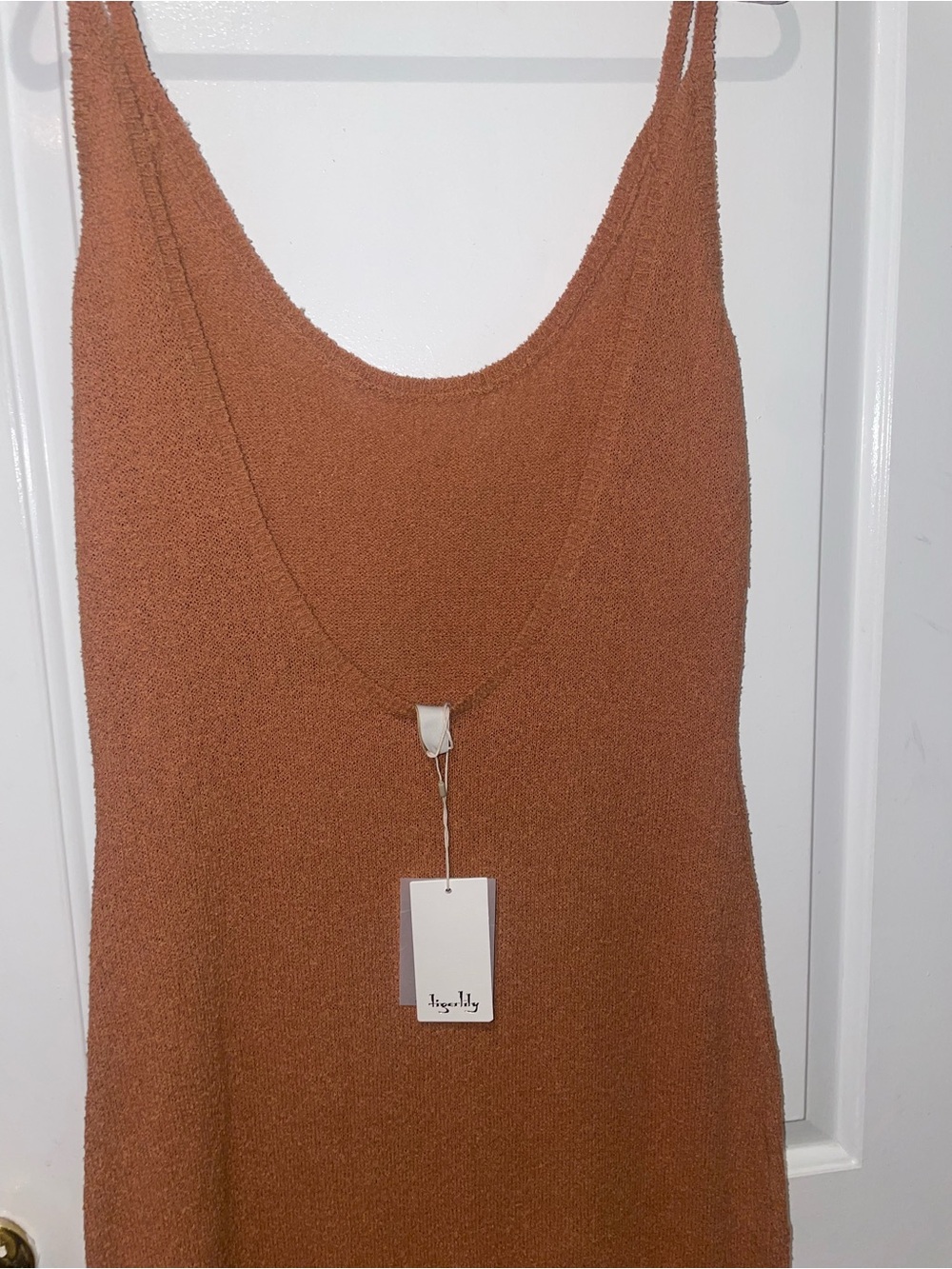 New! Tigerlily Panama Selma Boucle Knit Cotton Blend Midi Dress Camel🧡 sz 12 NWT - Picture 7 of 10